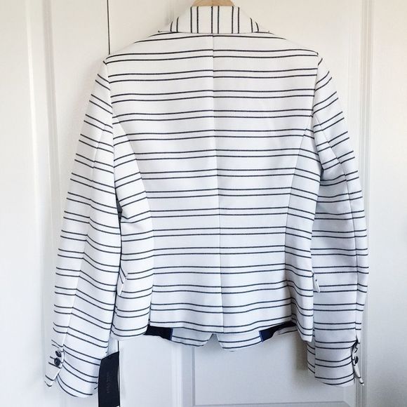 Zara NWT Nautical Striped White Blazer Anchors M - Picture 2 of 6